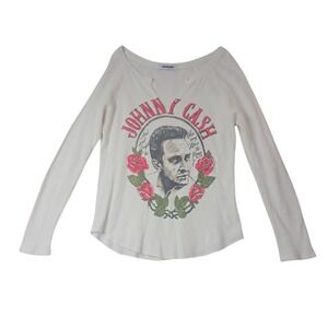 Daydreamer Johnny Cash Thermal Top Womens Small White Country Music Western Rock